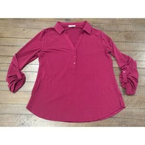 Eliane Rose Raspberry Henley Tunic Roll Tab Long Sleeve - Women's Size L